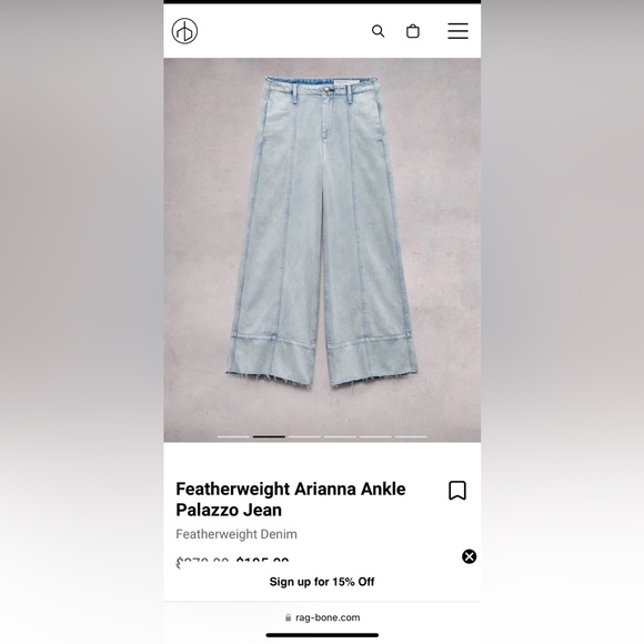 Rag and bone size 26 Featherweight Arianna Ankle Palazzo Jean - Picture 10 of 10